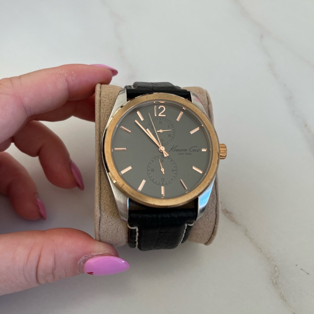 Black and Gold Classic Dress Watch with Leather Strap